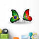 Two Butterflies with Flags Brazil and Portugal Wall Decal