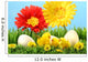 Easter chicks in the grass with flowers against a blue sky Wall Mural