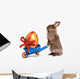 Funny Easter Rabbit with a Blue Wheelbarrow and Golden Egg Wall Decal