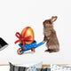 Funny Easter Rabbit with a Blue Wheelbarrow and Golden Egg Wall Decal