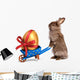 Funny Easter Rabbit with a Blue Wheelbarrow and Golden Egg Wall Decal