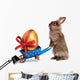 Funny Easter Rabbit with a Blue Wheelbarrow and Golden Egg Wall Decal