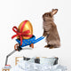 Funny Easter Rabbit with a Blue Wheelbarrow and Golden Egg Wall Decal