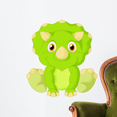 Cute Triceratops Cartoon Wall Decal shown on a wall