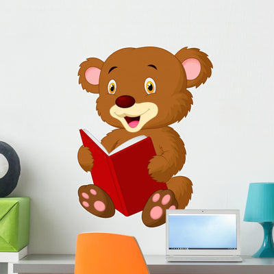 Cute Bear Reading Wall Decal shown on a wall