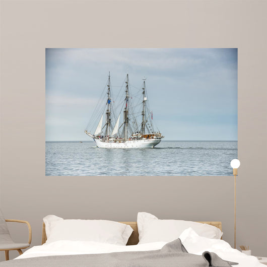 Tall ship on blue water horizontal 