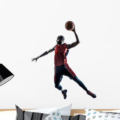 African Man Basketball Player Wall Decal shown on a wall