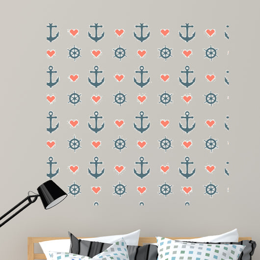 Seamless Nautical Pattern with Wall Decal