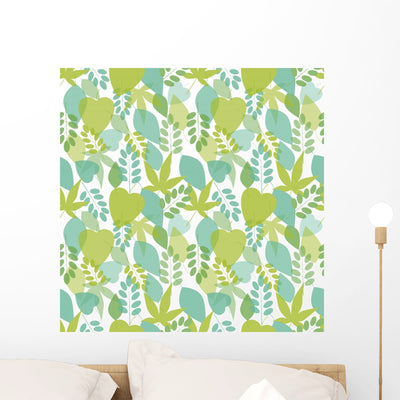 Seamless Bright Leaves Pattern Wall Decal Design 2 shown on a wall
