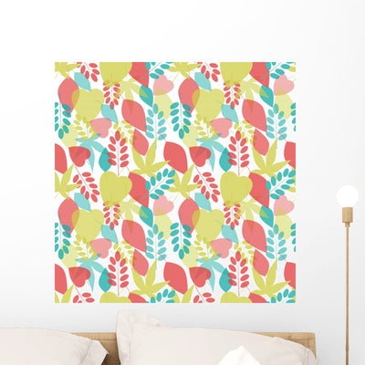 Seamless Bright Leaves Pattern Wall Decal Design 1 shown on a wall