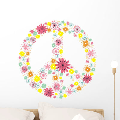 Peace Sign Flowers Wall Decal shown on a wall