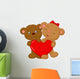Bear couple holding red heart shape Wall Decal
