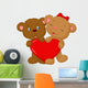 Bear couple holding red heart shape Wall Decal