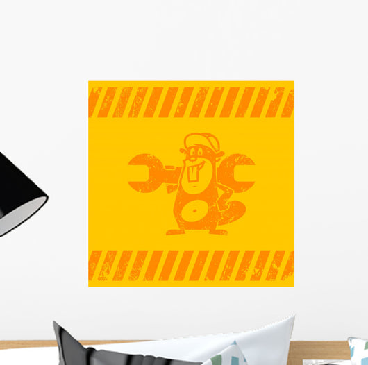 Construction Zone Beaver Holds Wall Decal