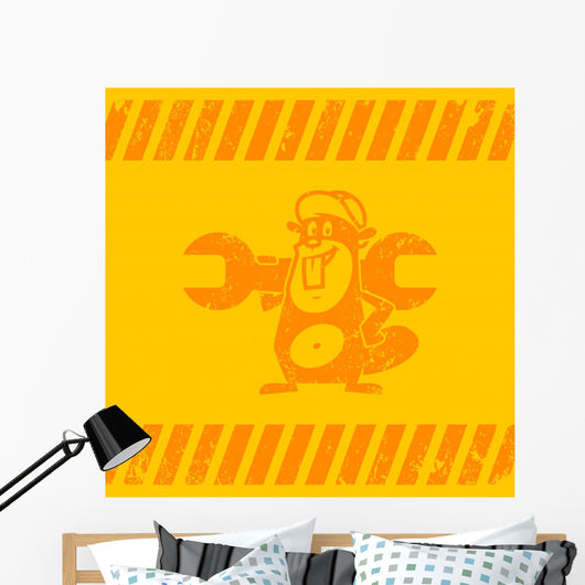 Construction Zone Beaver Holds Wall Decal