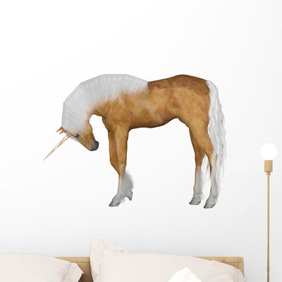 Palomino Unicorn Head down Wall Decal shown on a wall