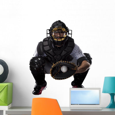 Catcher Baseball Player Wall Decal shown on a wall