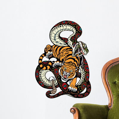 Snake and Tiger Wall Decal shown on a wall