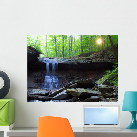 waterfall and sunset Wall Mural