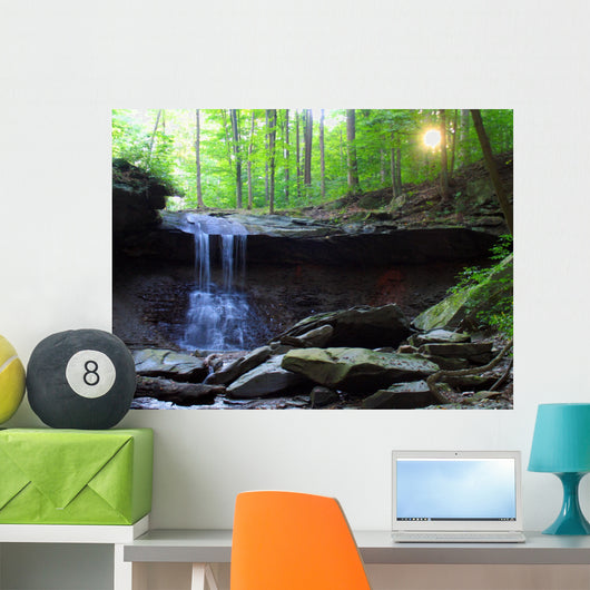 waterfall and sunset Wall Mural