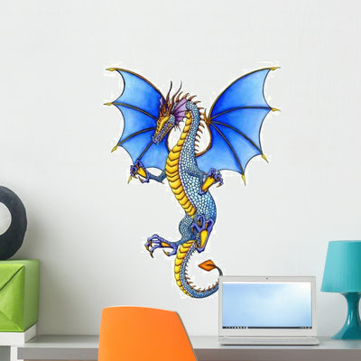 Blue Dragon Wall Decal shown on a wall