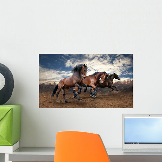 wild jump bay horses Wall Mural