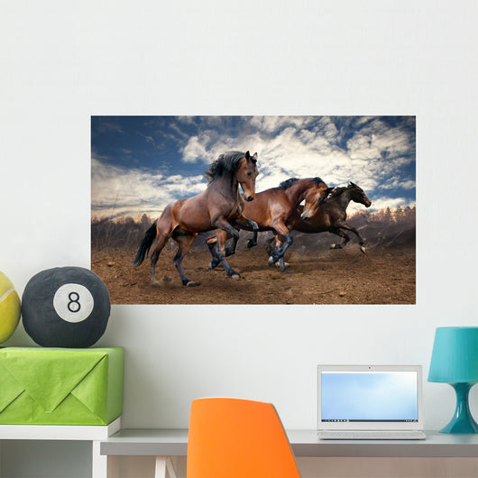wild jump bay horses Wall Mural