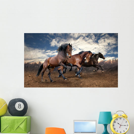 wild jump bay horses Wall Mural