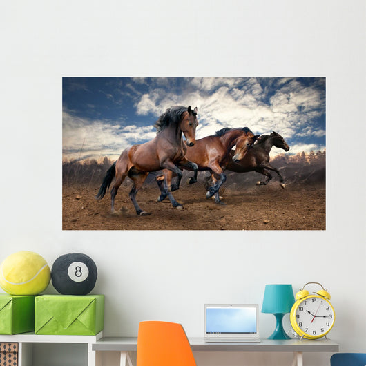 wild jump bay horses Wall Mural