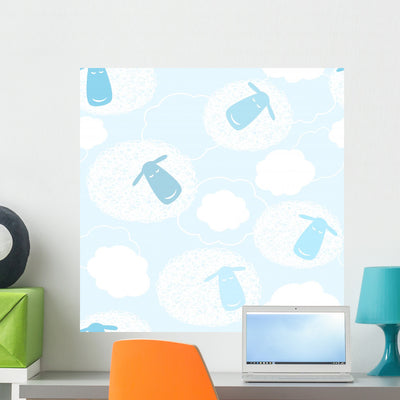 Blue Sky with Cartoon Wall Decal shown on a wall
