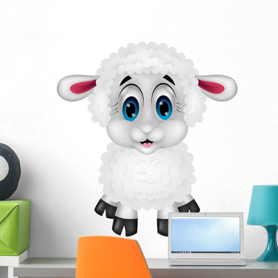 Cute Sheep Cartoon Wall Decal shown on a wall