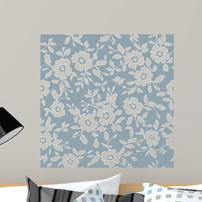 Seamless Blue Floral Wall Decal shown on a wall