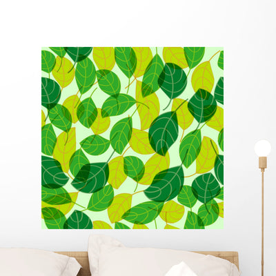 Green and Yellow Leaves Wall Decal shown on a wall