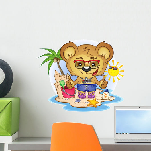 Beach Teddy Bear Cartoon Character Wall Decal