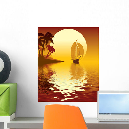 Tropical island sunset Wall Mural