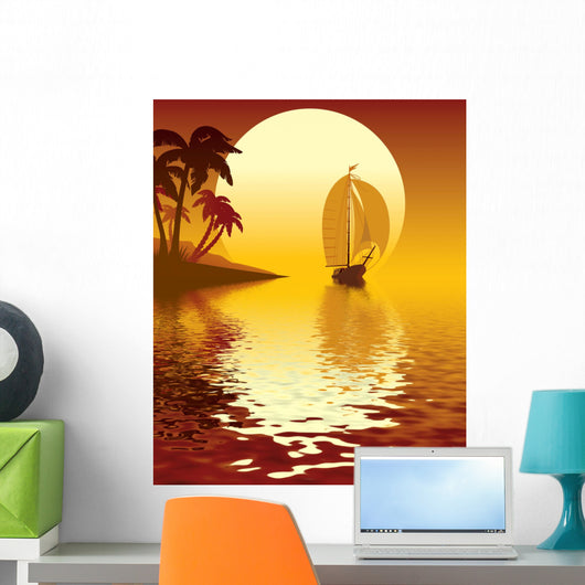 Tropical island sunset Wall Mural
