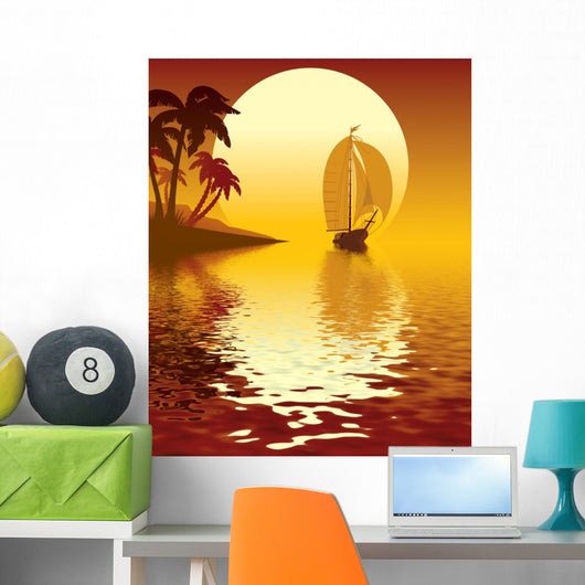 Tropical island sunset Wall Mural