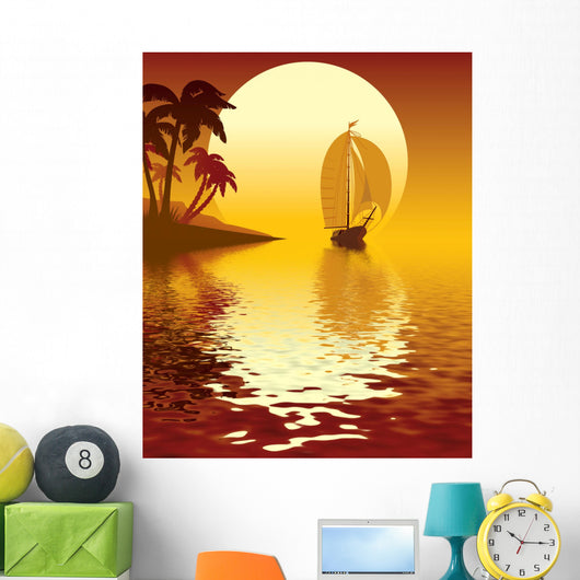 Tropical island sunset Wall Mural