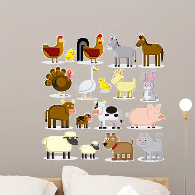 Set Different Cartoon Farm Wall Decal shown on a wall