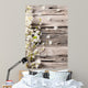 Spring white blossoms on wooden planks 