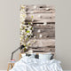 Spring white blossoms on wooden planks 