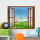 A window with a view of the bird outside 