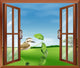 A window with a view of the bird outside 