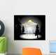 Illustration of aliens and flying saucer in the woods at night Wall Mural