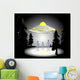 Illustration of aliens and flying saucer in the woods at night Wall Mural