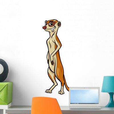 Meerkat Animal Cartoon Illustration Wall Decal shown on a wall