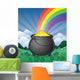 Pot of Gold in a Shamrock Field Cartoon Wall Mural