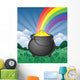 Pot of Gold in a Shamrock Field Cartoon Wall Mural