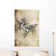 Tattoo unicorn sketch, handmade design over vintage paper Wall Mural