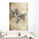 Tattoo unicorn sketch, handmade design over vintage paper Wall Mural